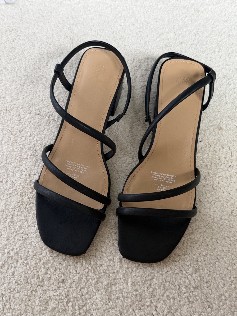 H&M EUR 40 Black Multi-Strap Square-Toe Block Heels